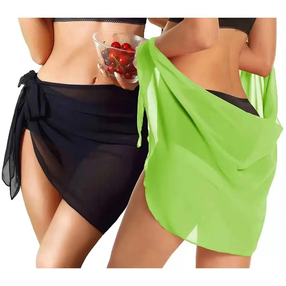 Sarongs courtes pour femmes, Cover-Up pour maillot de bain, jupe courte transparente, écharpe en mou