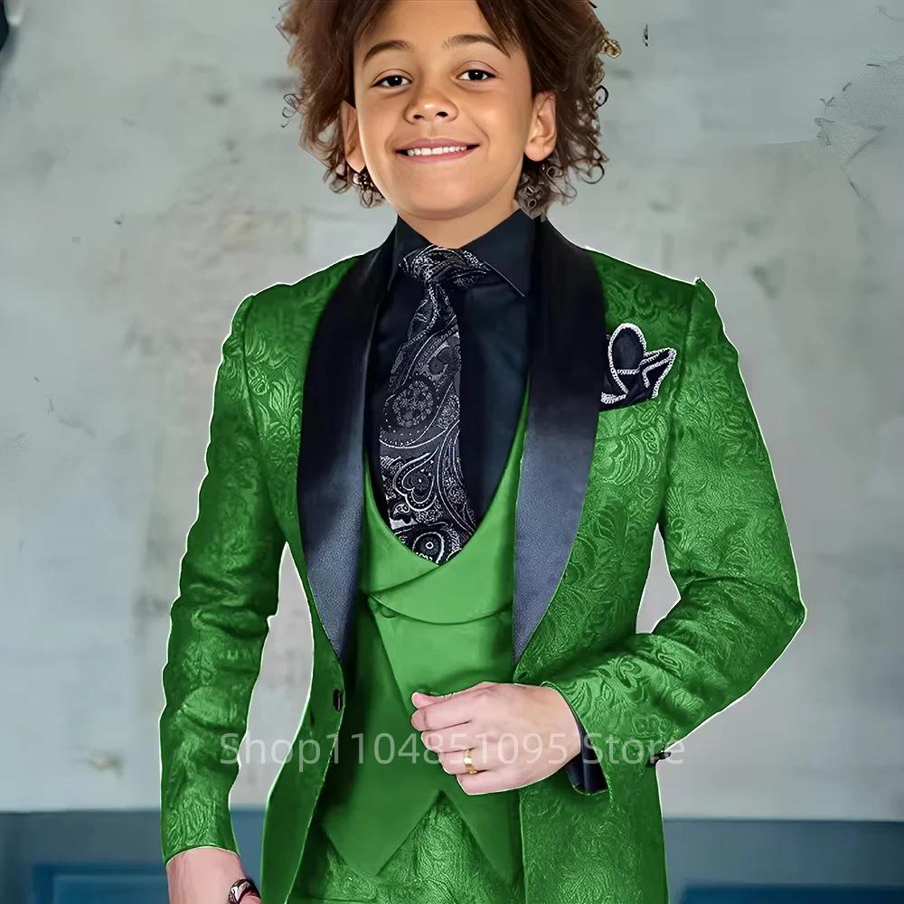 Costume Jacquard pour garçon, Blazer, gilet, pantalon, ensemble 3 pièces, Tuxedos de mariage pour en