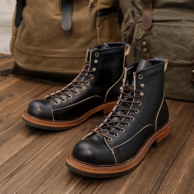 Chaussures randonnée hommes KOWM cuir cercle - Bottes trekking britanniques semelle épaisse moto
