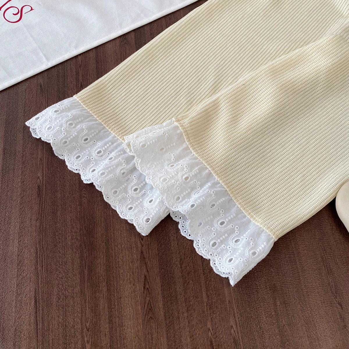 Ensembles de vêtements pour filles, été, dentelle unie, gilet en dentelle tricotée + pantalon large,