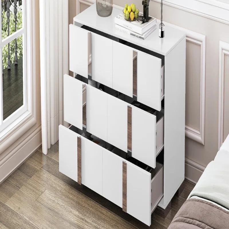 Commode moderne élégante avec poignée en métal, armoire de rangement en miroir avec 6 portes latéral