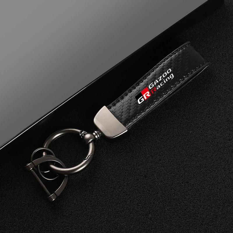 Porte-clés de voiture en cuir et fibre de carbone, porte-clés en alliage de zinc, Toyota GazIncome,