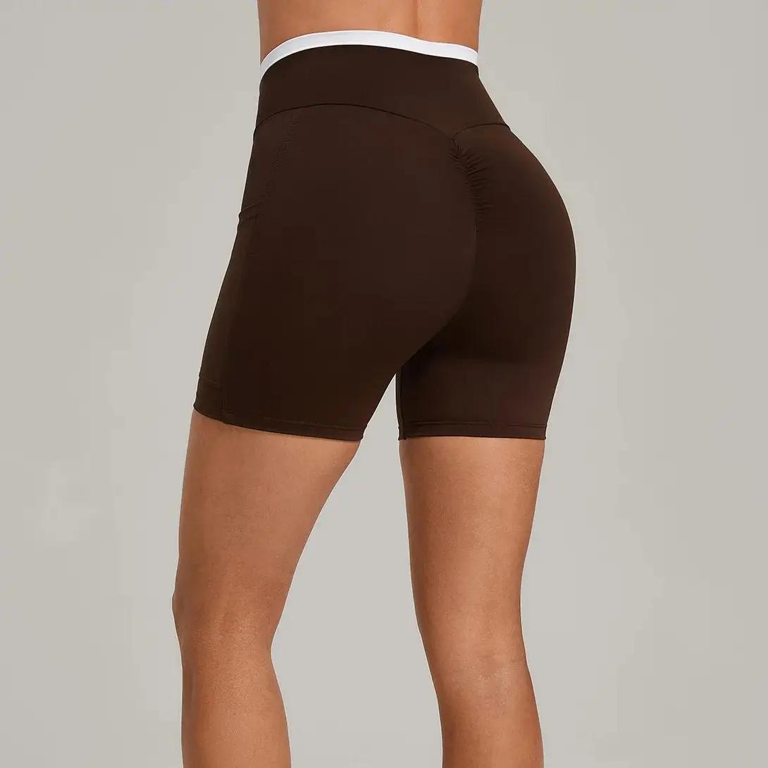 Shorts de yoga pour femmes Ningyu, taille croisée, avec poches, respirants, pour la course, le cycli