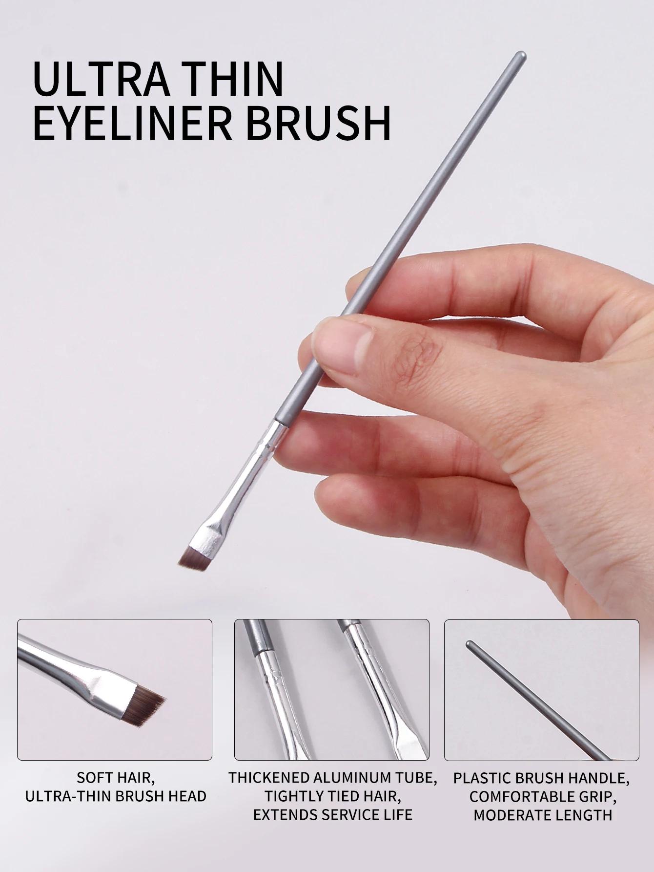 Ensemble de pinceaux Eyeliner à lame Super fine argentée, 12 pièces, pinceaux de maquillage doux, br