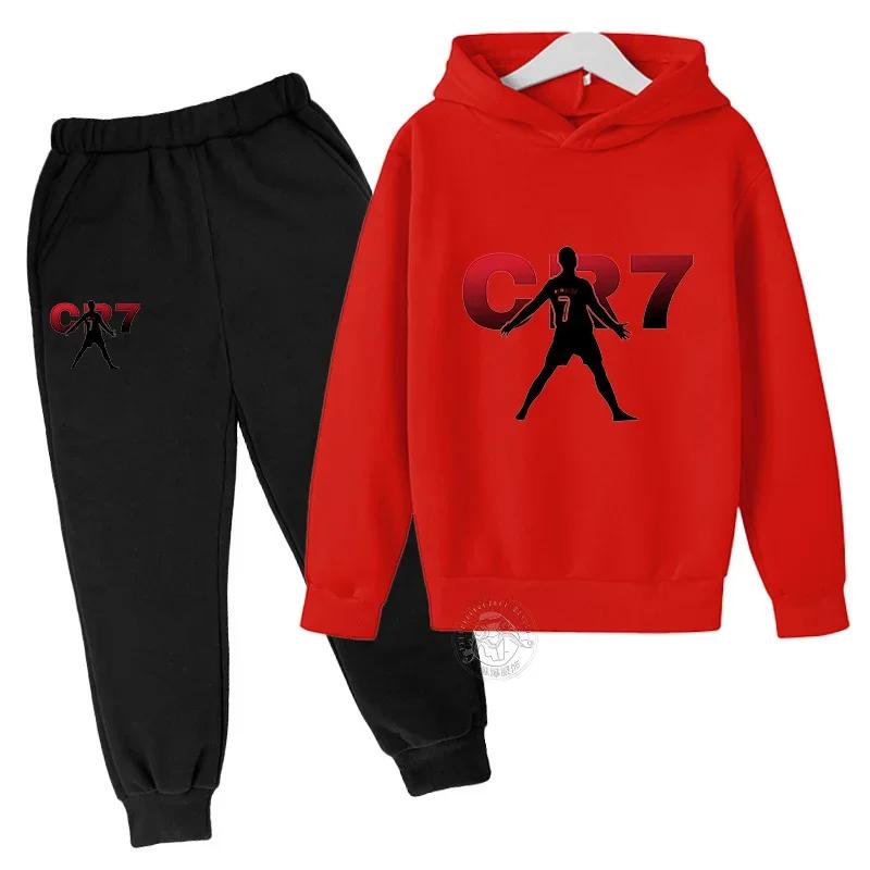 Ensemble de sport pour enfants printemps-automne, vêtements imprimés football CR7, ensemble deux piè