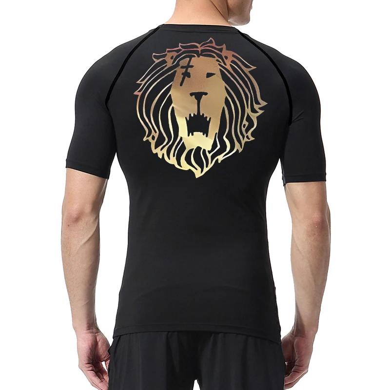 Chemises de Compression imprimées Lion pour hommes, maillot de corps d'entraînement de gymnastique,