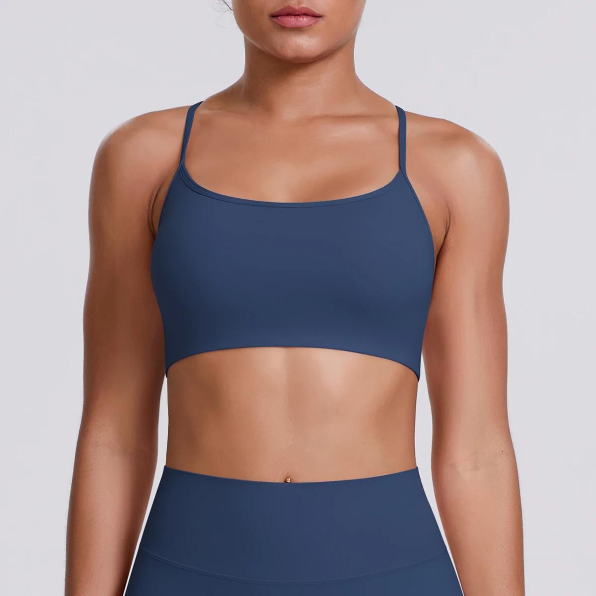 Soutien-gorge de Yoga femmes Fitness haut court antichoc sport soutiens-gorge couleur unie en Nylon