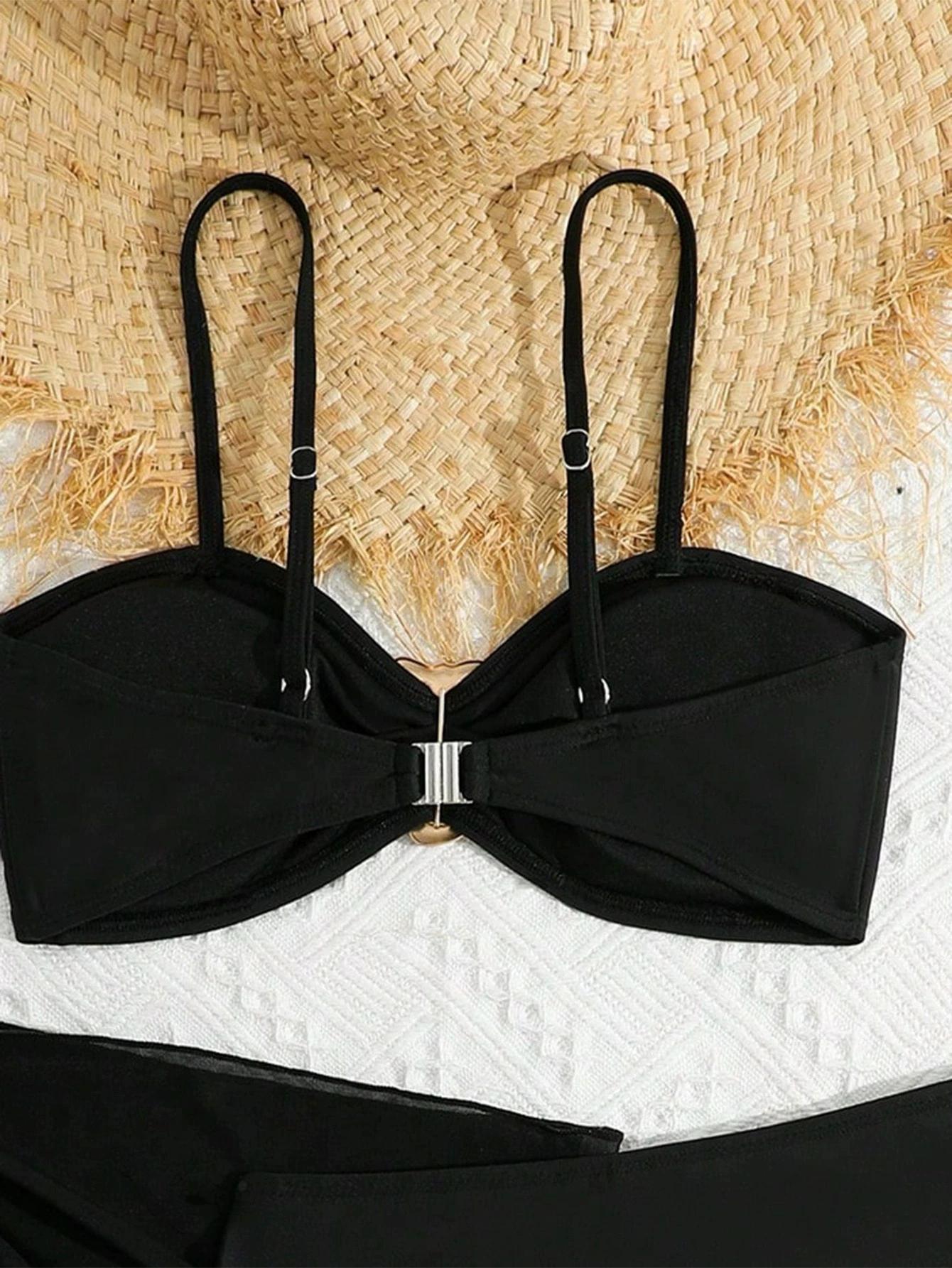 Ensemble de maillots de bain 3 pièces pour adolescentes 2026 – Bikini décoré de boucles métalliques,