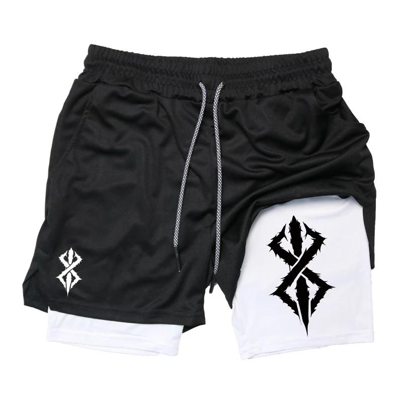 Short de Fitness Double couche pour hommes, Compression extensible, respirant, séchage rapide, exerc
