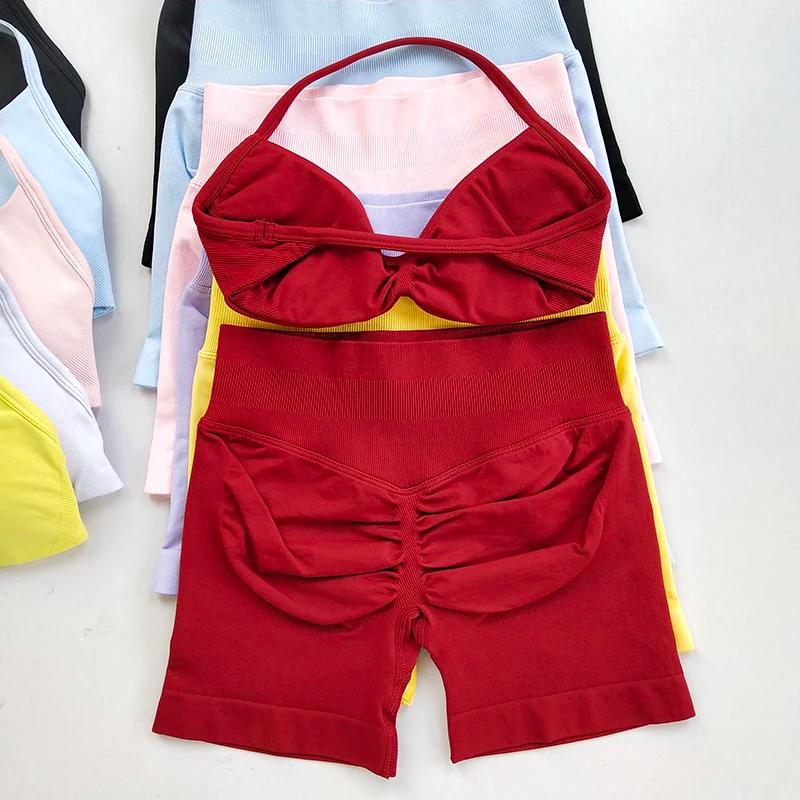 Ensemble soutien-gorge de sport à col licou et leggings taille haute pour femmes, évacuant l'humidit