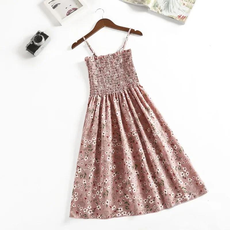 Robe Camisole d'été en mousseline de soie, sans manches, Mini, mode, taille élastique, décontractée,