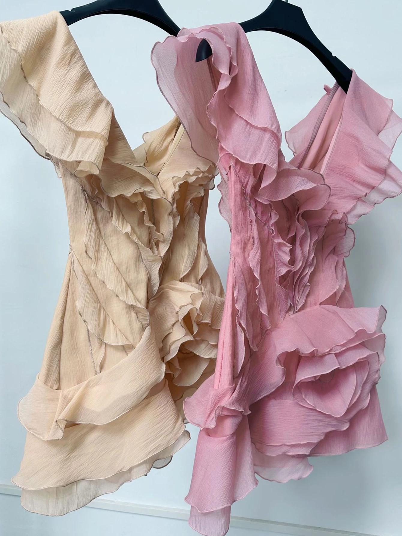 Mini robe d'été sexy en maille, dos nu, à volants, courte, tenue de soirée, vacances, Rh, anniversai