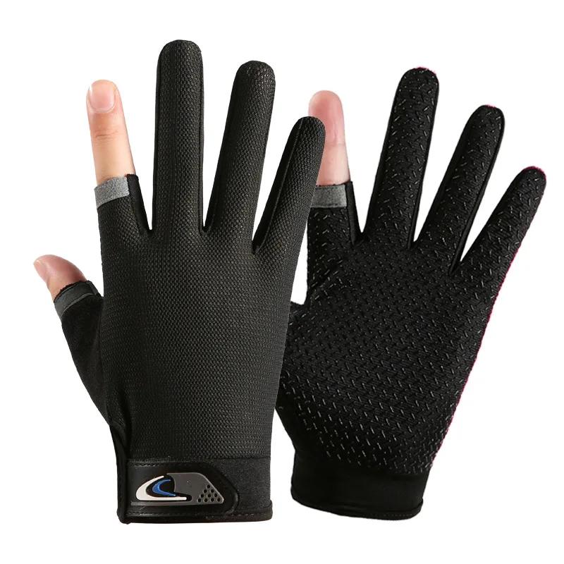 Gants de pêche d'été pour hommes et femmes, Anti-UV, cyclisme, coupe à deux doigts, écran tactile, a