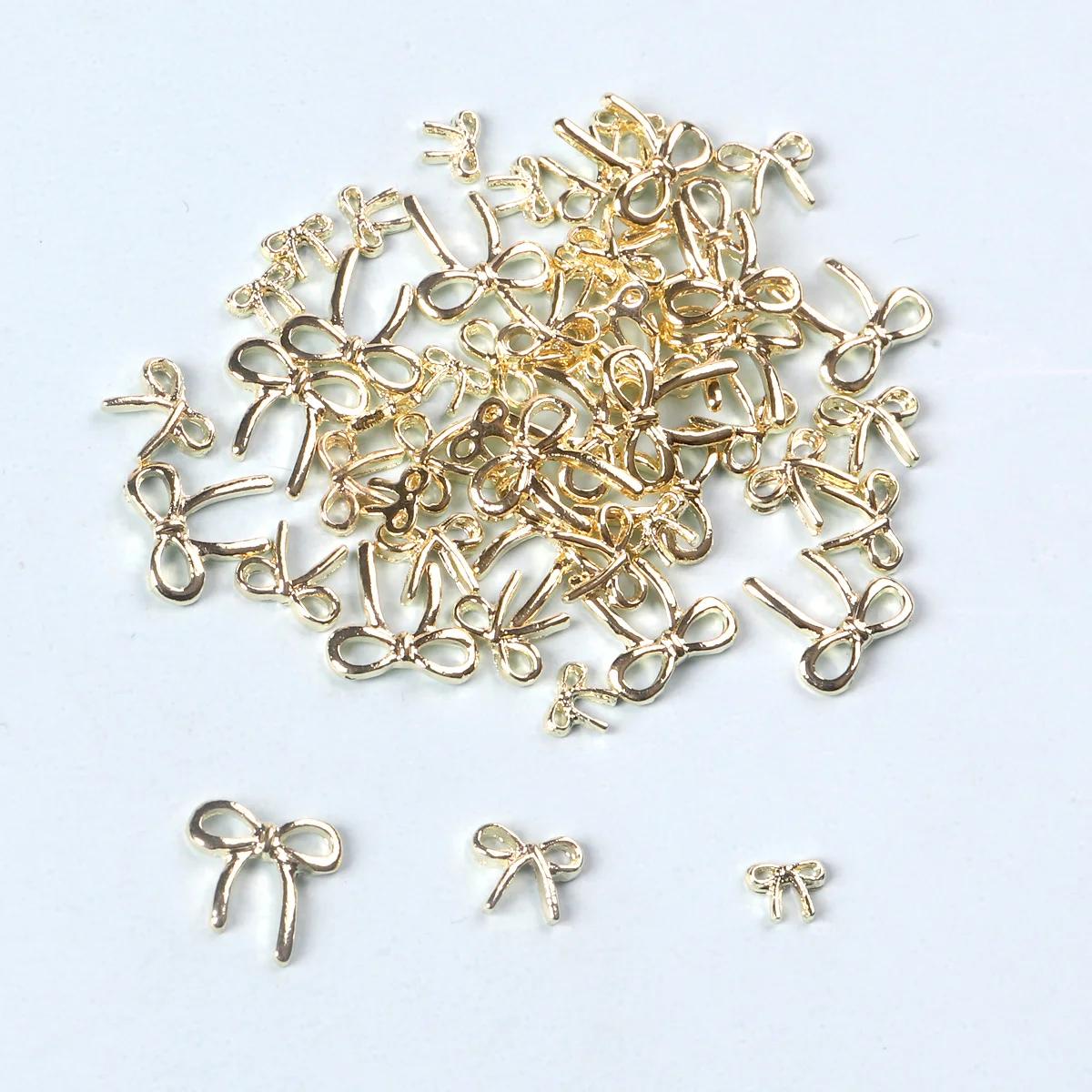50 pièces mélange Multi taille 3D or nœud papillon breloques pour ongles en métal arc alliage Nail A