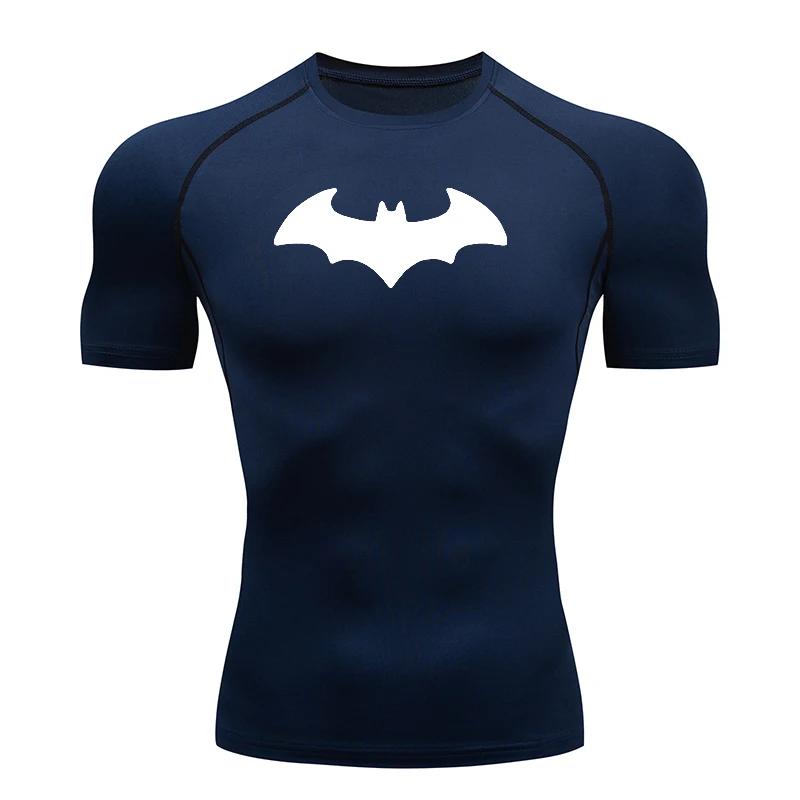 T-shirt de compression moulant pour homme à imprimé chauve-souris, à manches courtes, pour la course