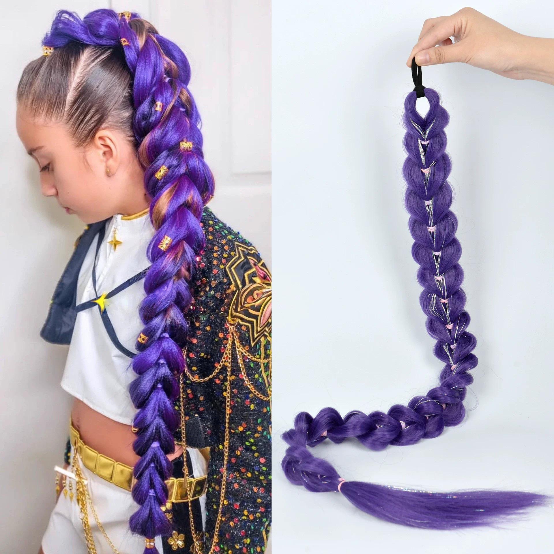 Perruque tressée violette synthétique extra longue de 32 po | Métallique chatoyant | Postiche de