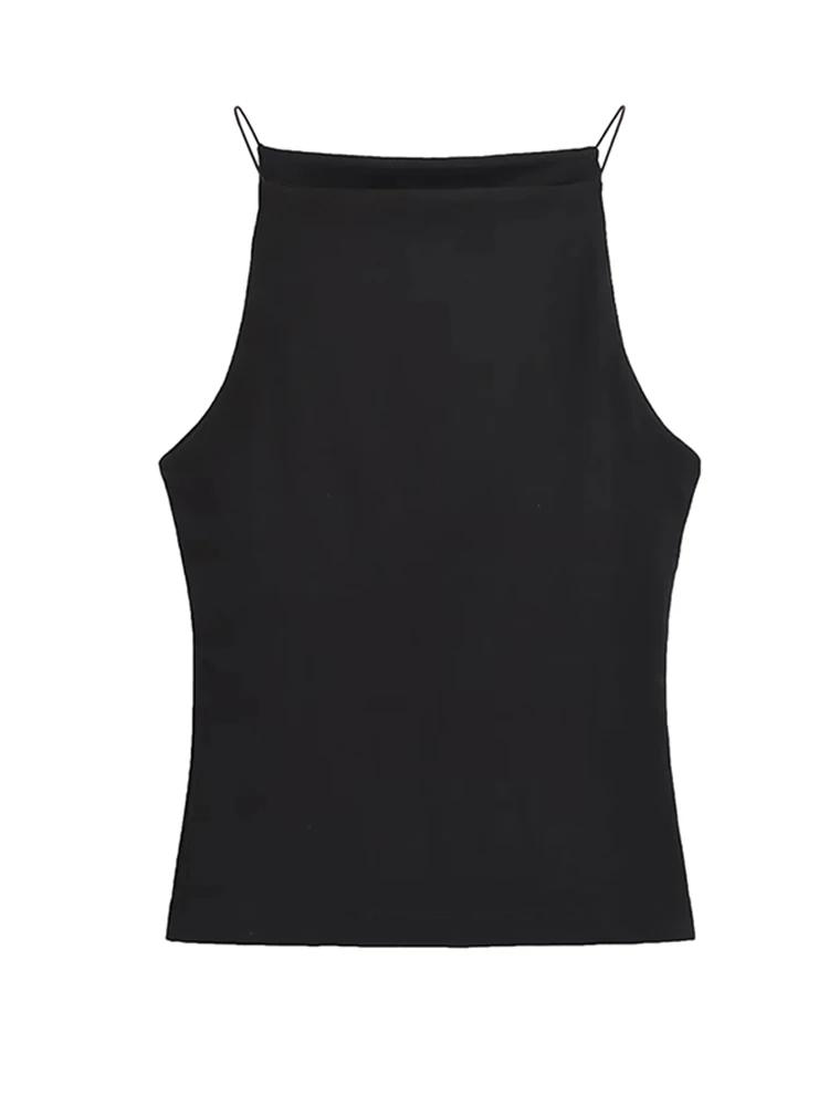 Débardeur licou sans manches pour femmes, bretelles fines, couleur unie, Camisole à la mode