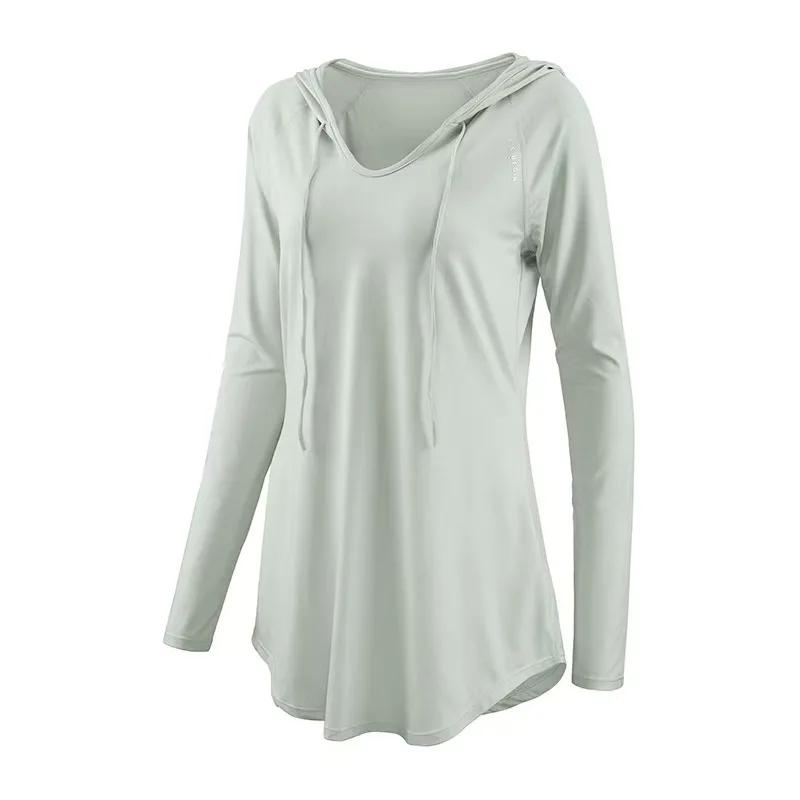 Chemise sport femme manches longues capuche séchage rapide pour yoga et running - Haut fitness