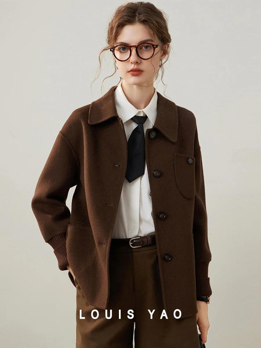Modiis Yao-Manteau en laine double face pour femme, manteau en laine à manches longues, revers à la
