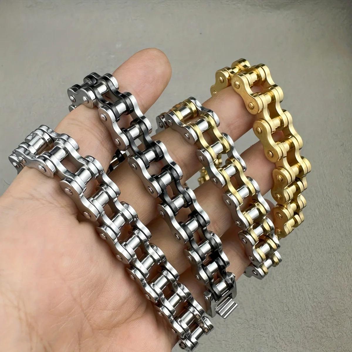 1 pièces Punk Rock acier inoxydable motard hommes Bracelet lien chaîne moto vélo vélo chaîne Bracele