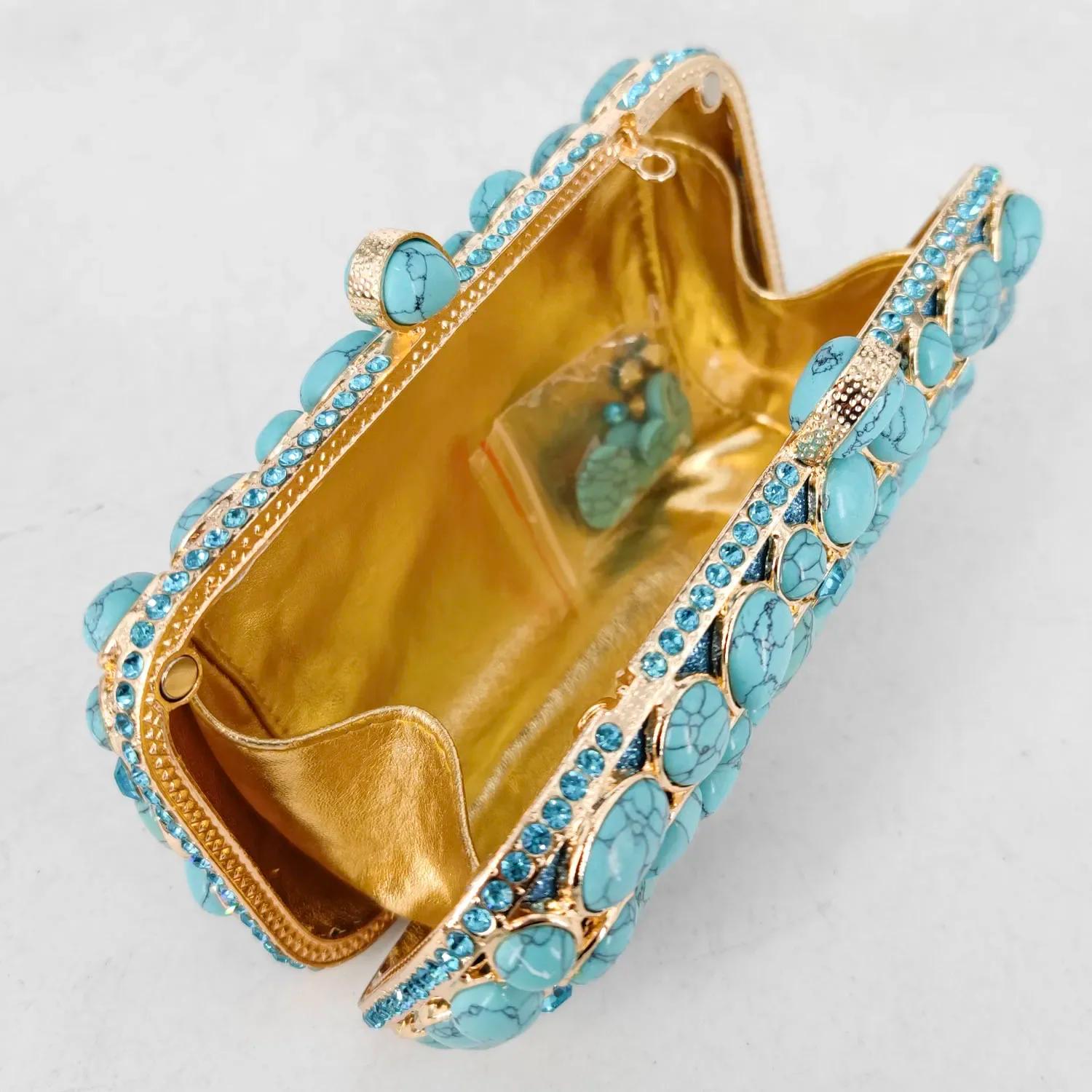Boutique De FGG Turquoise synthétique Agate pierre sacs De soirée et pochettes pour femmes sacs De f