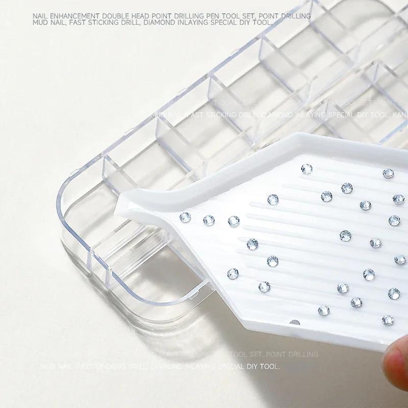Pickers de strass pour Nail Art, stylo à points avec plateau de rangement, pâte à colle pour diamant