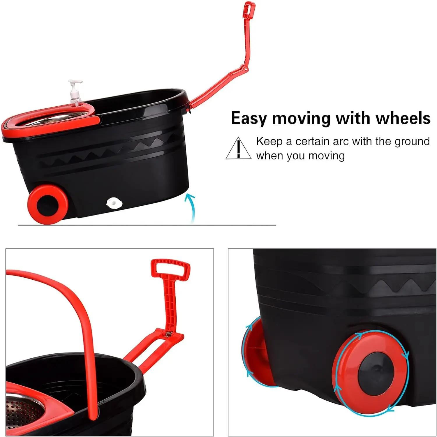 Ensembles de seaux à vadrouille rotative 360 ° Système de nettoyage de sol rotatif avec 3 têtes de