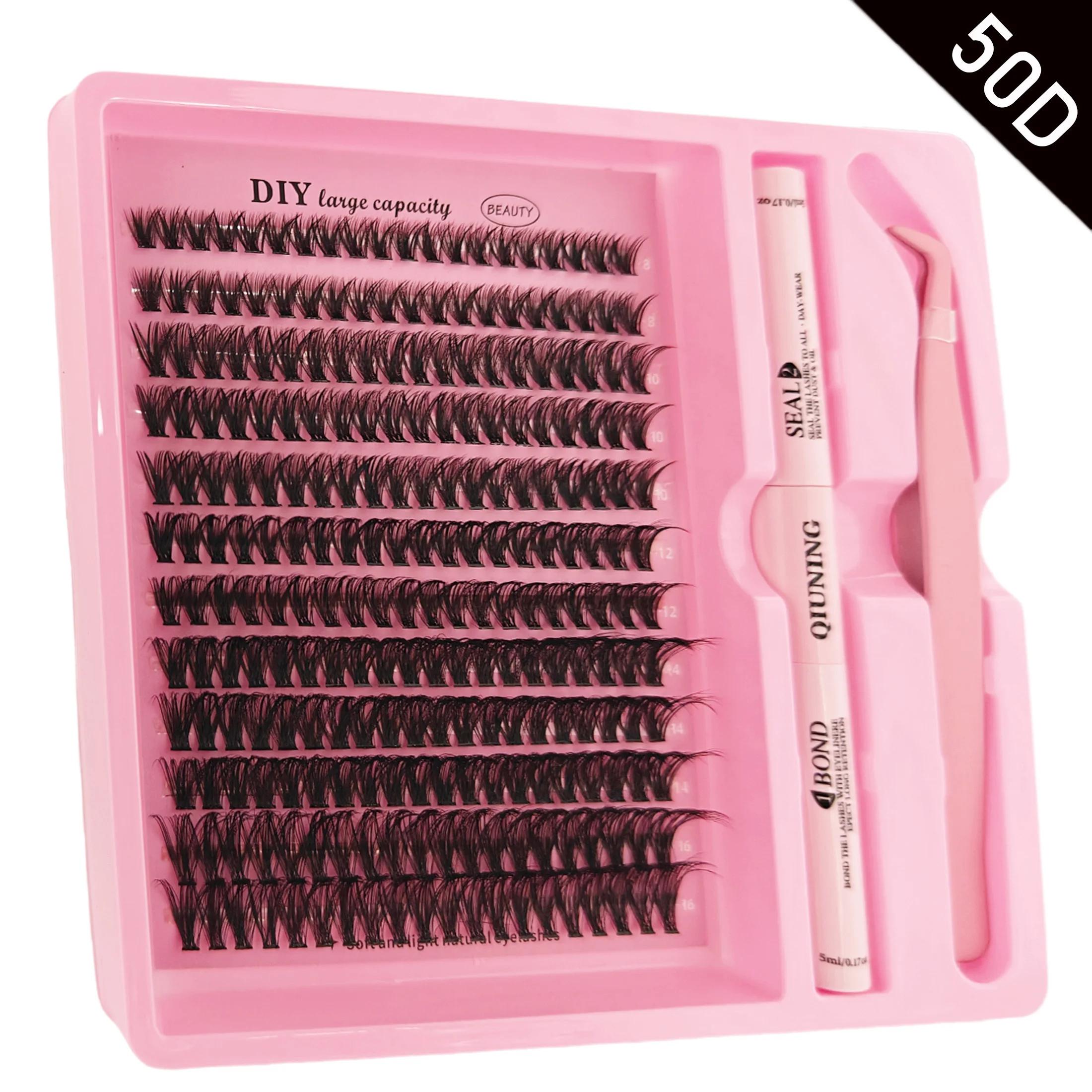QIUNING Kit de grappes de cils moelleux cils individuels liaison et joint et dissolvant Faux cils de