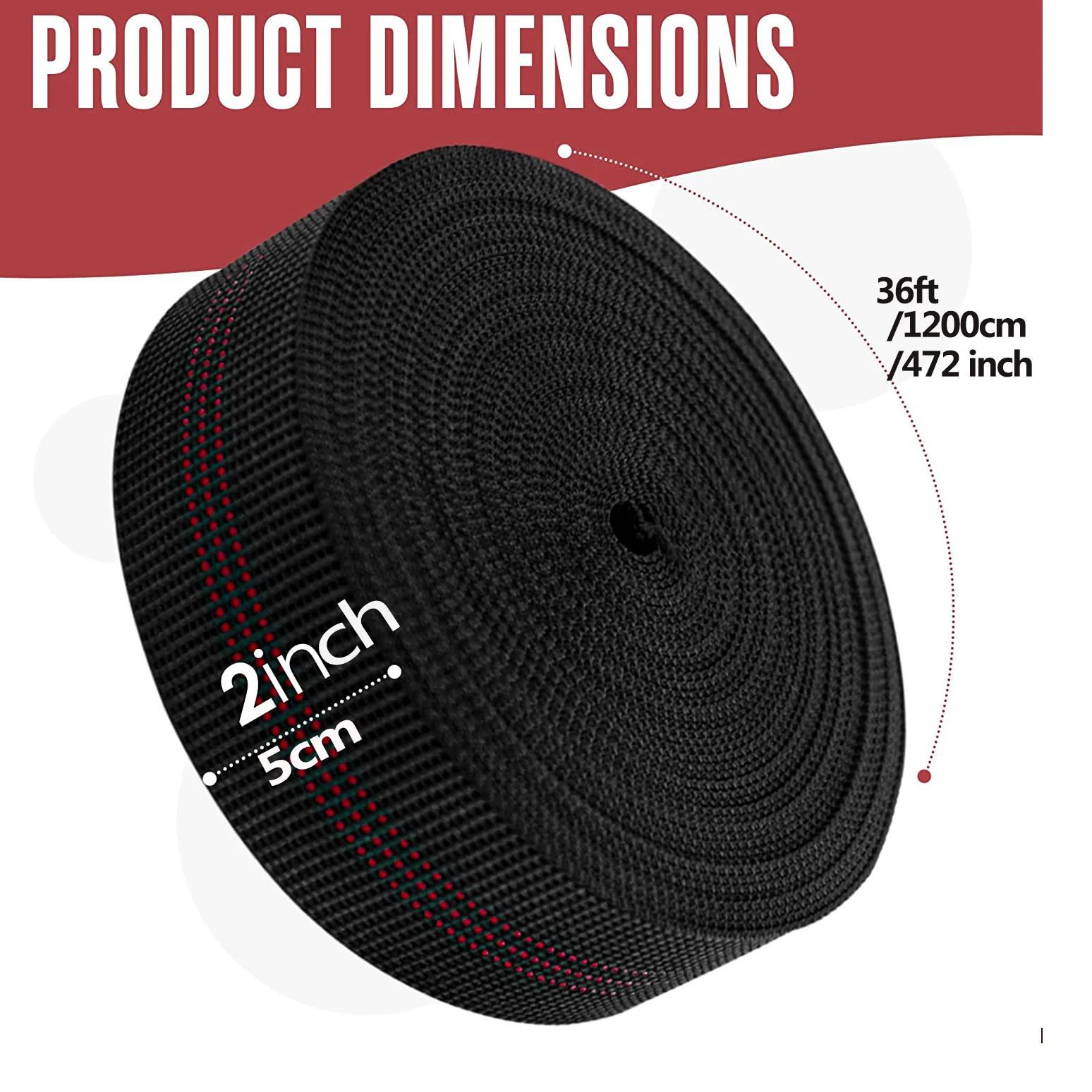 Sangle de chaise noire, élastique, ceinture élastique, 2 "de large, quarante rouleau de 36 pieds/472