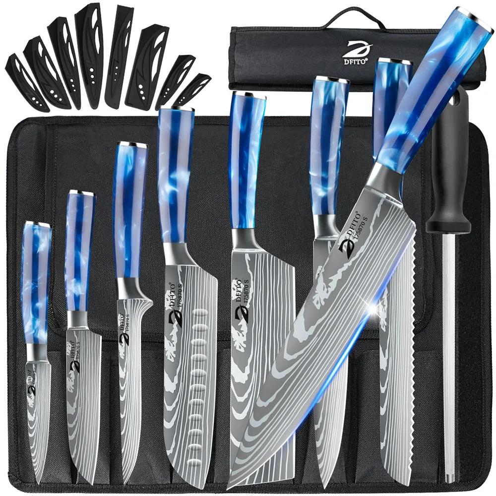 MDHAND 8 pièces couteau de cuisine damas acier inoxydable couteau de Chef utilitaire épluchage désos