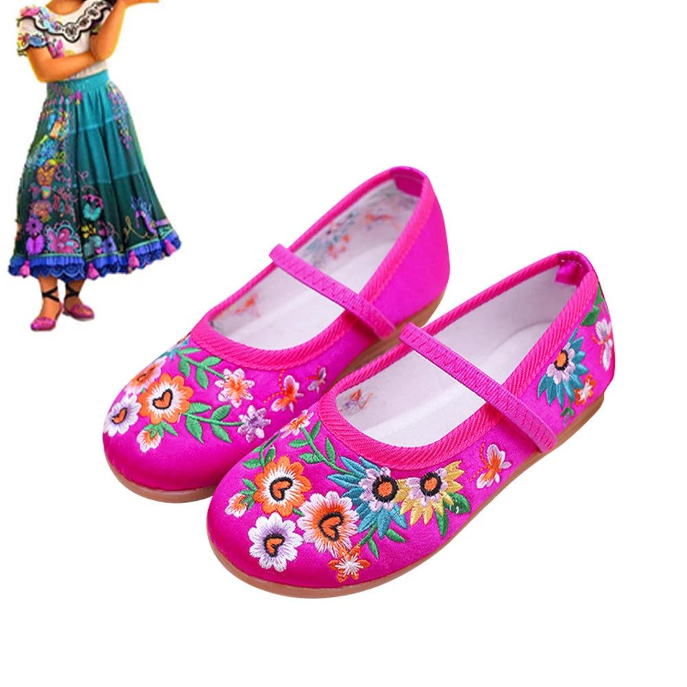 Chaussures de danse ethniques brodées de style traditionnel chinois pour enfants, semelle en cuir so