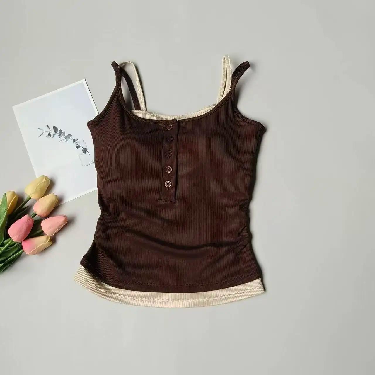 Débardeur de Yoga, débardeur de sport deux pièces simulé une pièce avec coussinets de soutien-gorge