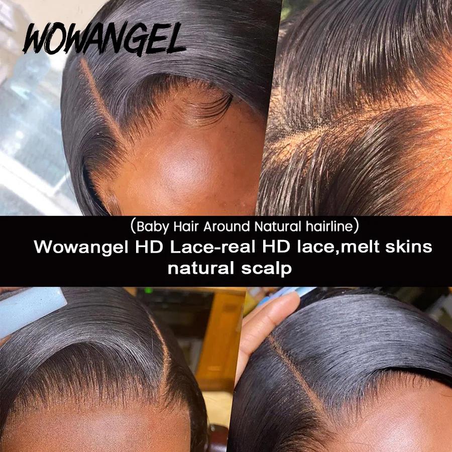 Wow Angel-Perruque de Cheveux Humains Lisses, Fermeture en Dentelle HD, Peaux Fondues, Pre-Plucked,