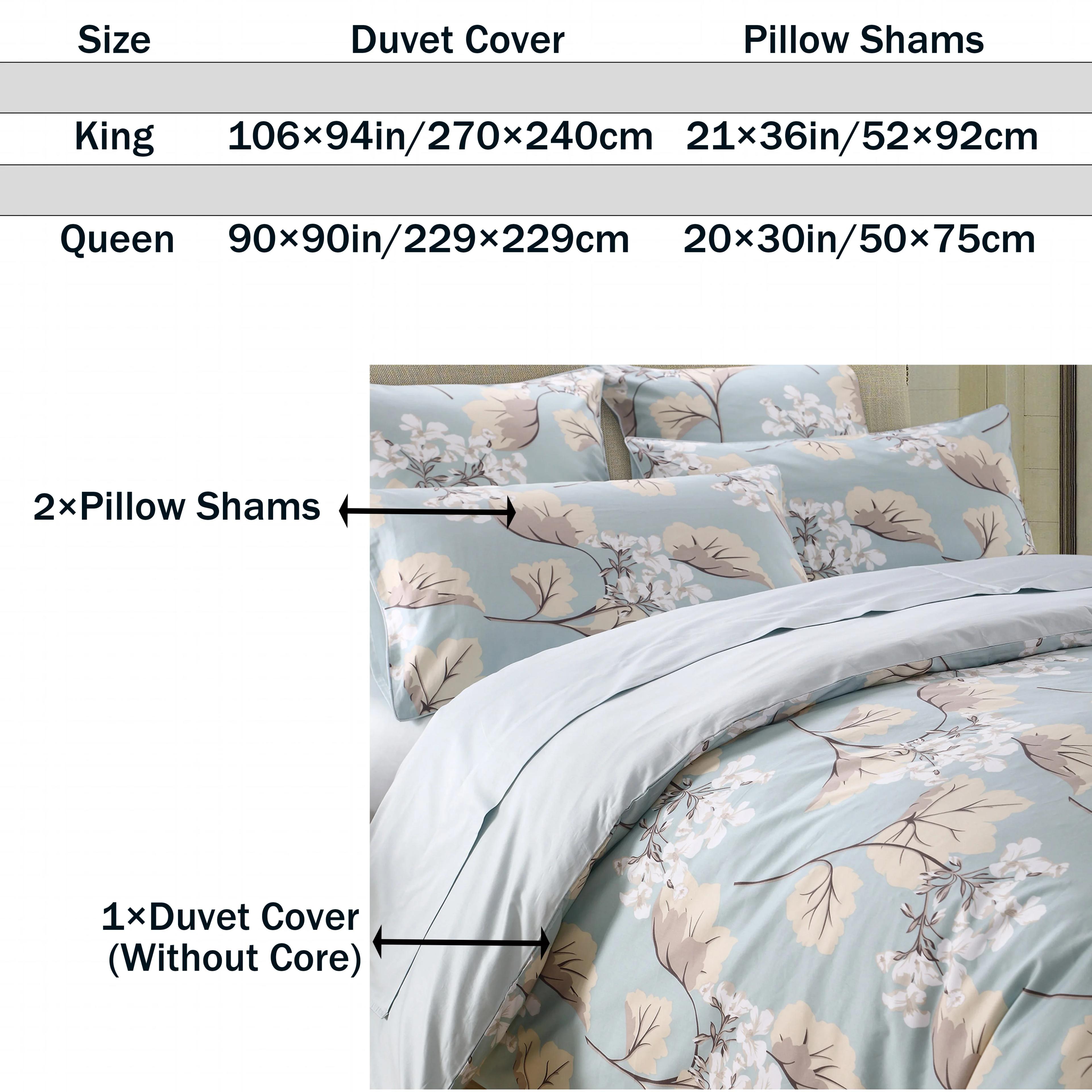 Ensemble de housse de couette 3 pièces 600TC 100% coton égyptien, feuilles de luxe bleues florales,