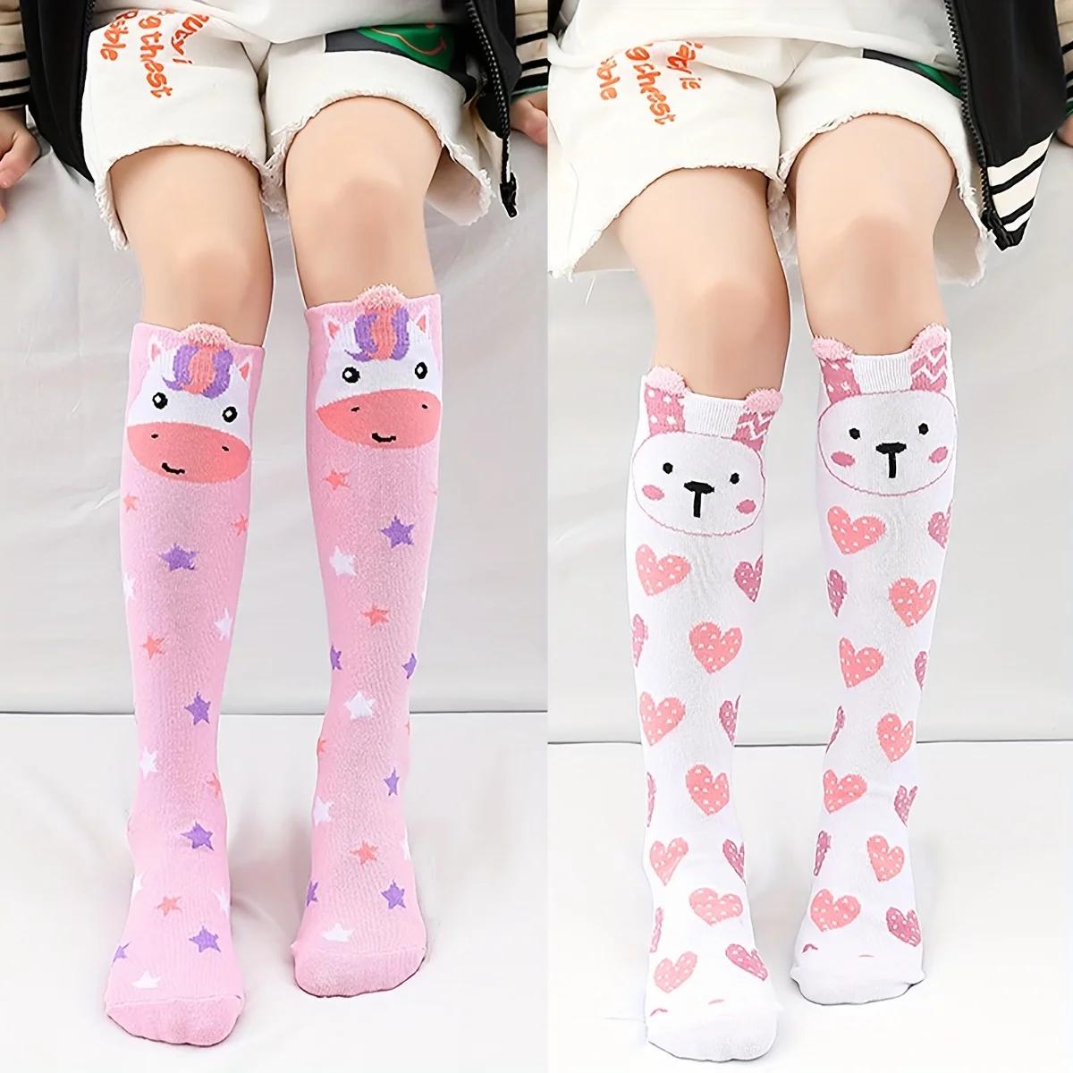 2 paires de chaussettes hautes en forme de cœur de lapin pour filles, chaussettes au-dessus du genou