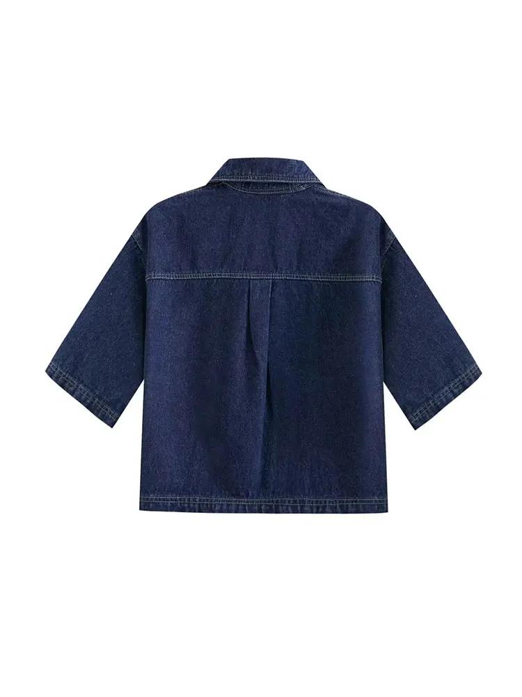 2025 mode femme poche à rabat décoration col rabattu court coupe ajustée haut en jean + jupe en jean
