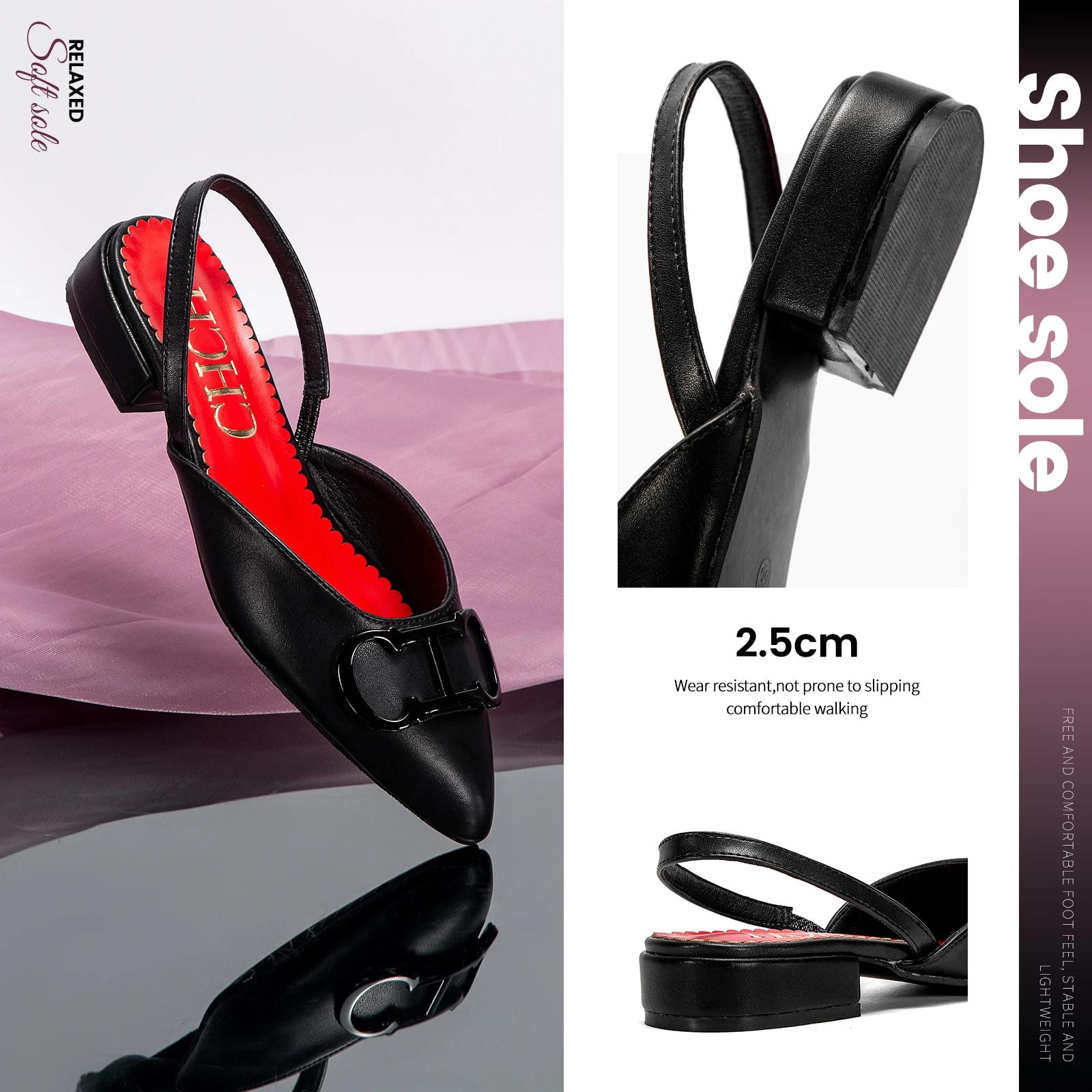 CHCH – sandales noires pointues à fond plat pour femmes, chaussures d'affaires simples, nouvelle col