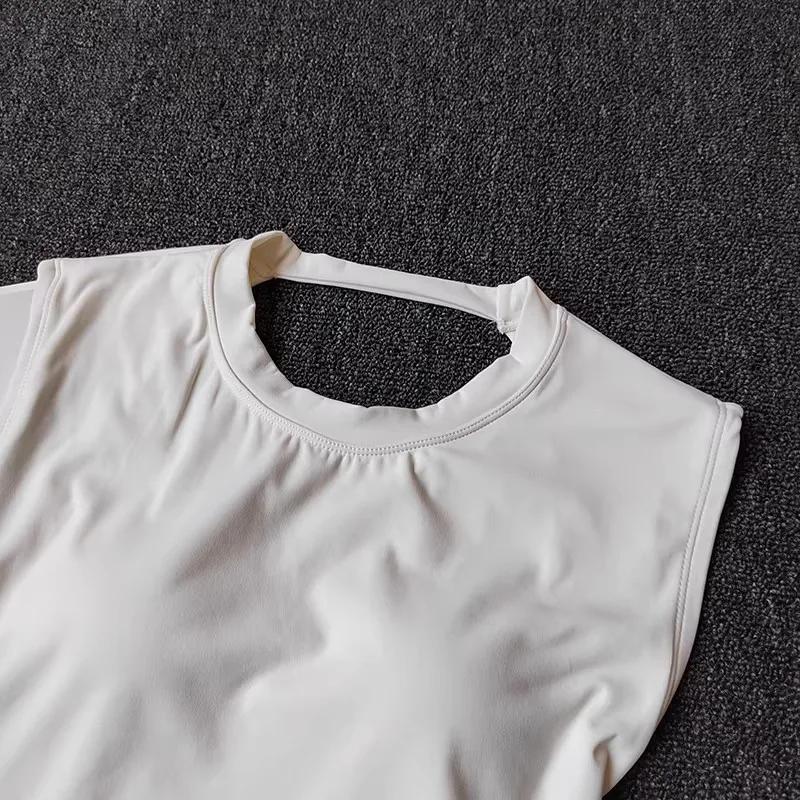 Débardeur de sport pour femme, coupe ajustée, dos ouvert, avec bonnets fixes intégrés, respirant, po