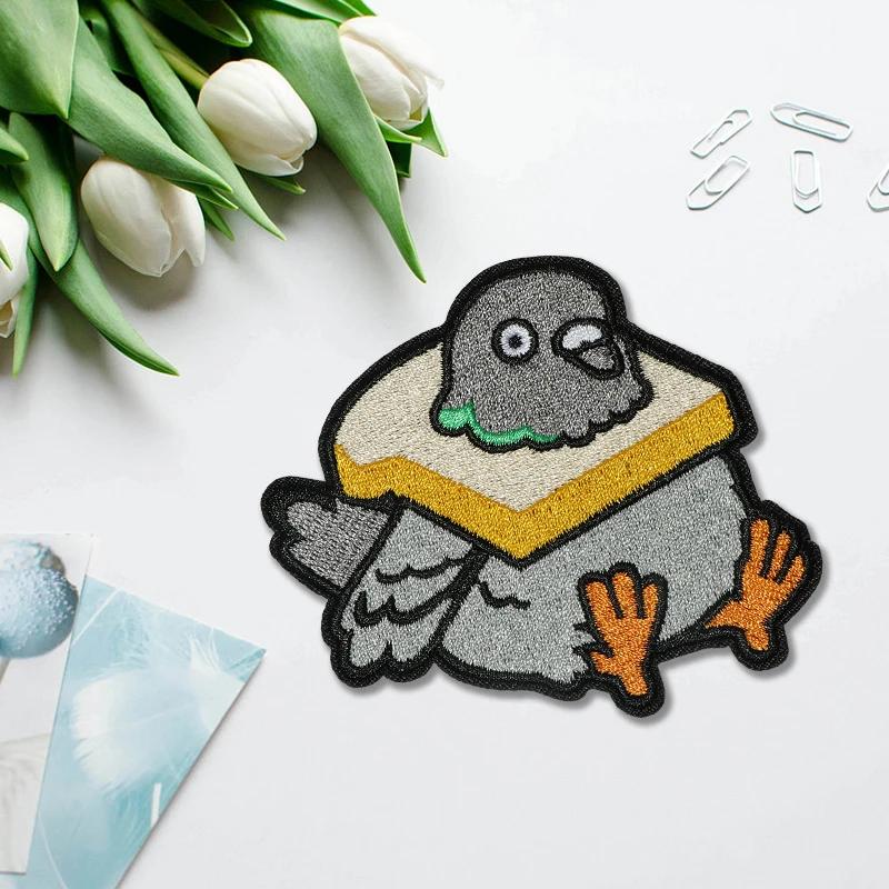 Patch brodé avec adhésif chaud, colombe avec toast, thermocollant, écusson à coudre pour vêtements,