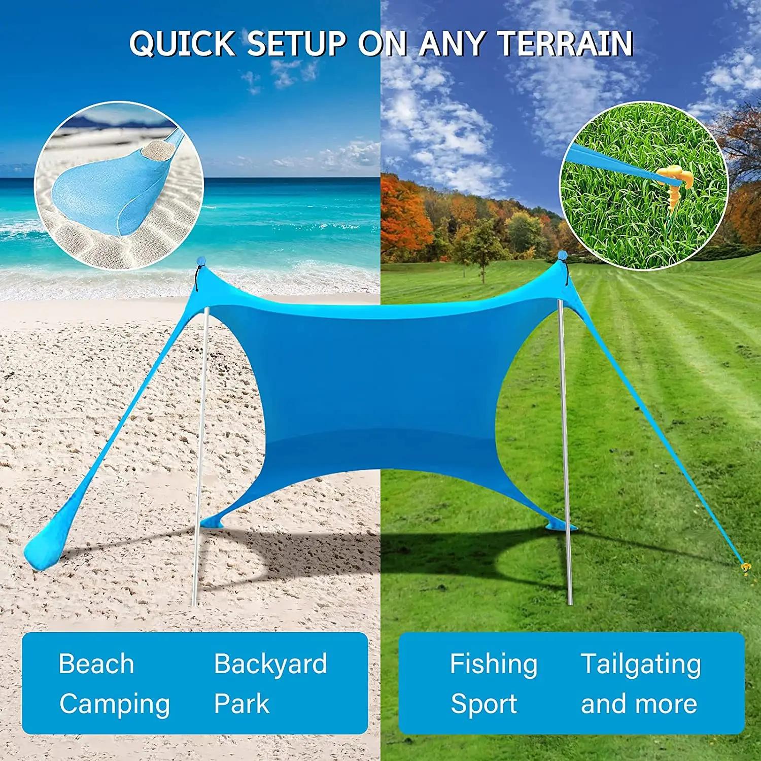 Auvent de plage familial ultraléger 2.1x1.6m - Tente pare-soleil portable UPF50+UV avec sac de sable