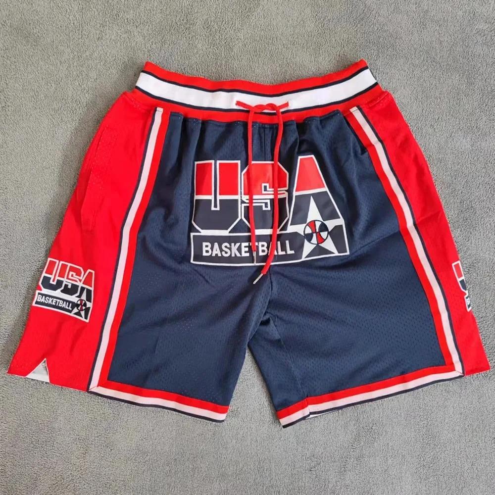 Short de basket-ball américain pour hommes, édition américaine Pockets, couture, broderie, sport de