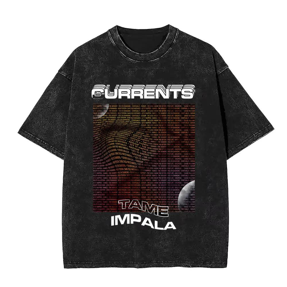 VintageWashed Pop Rock Band Tame Impala Currents impression graphique t-shirts hommes femmes décontr