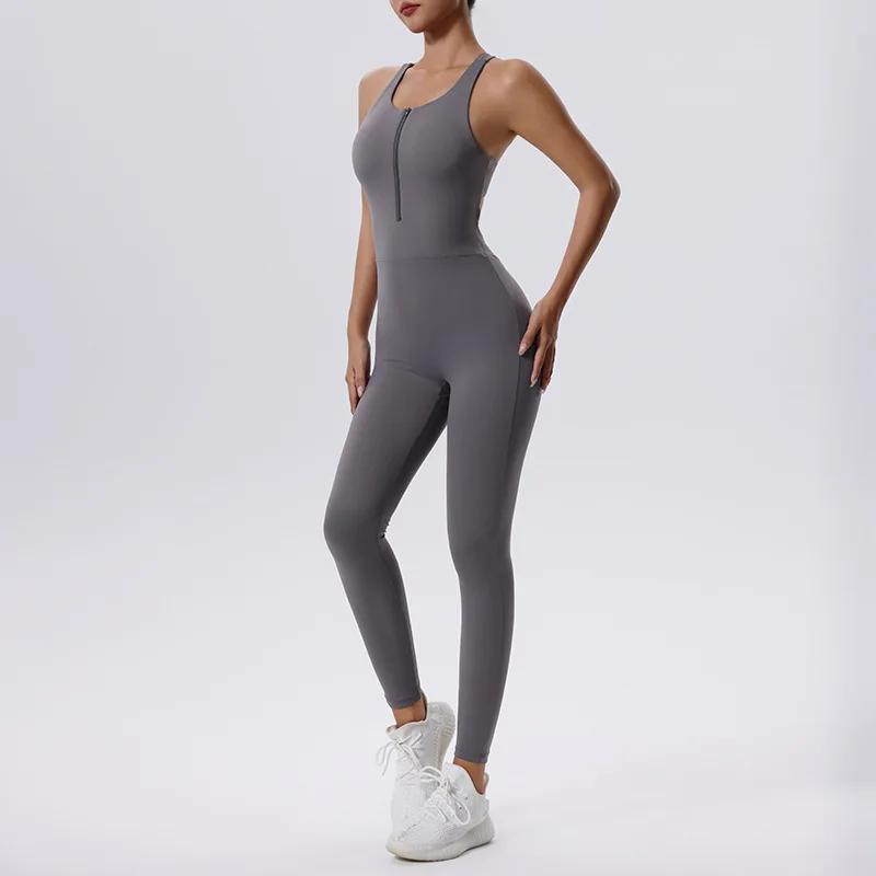 Ensemble de yoga à fermeture éclair pour femme, combinaisons de yoga, barboteuses de batterie d'entr