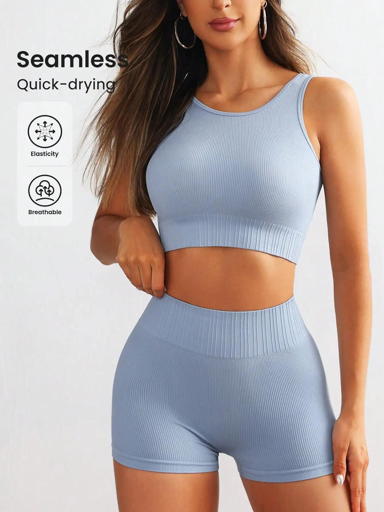 Ensembles d'entraînement 2 pièces pour femmes, court sans couture, précieux short taille haute, tenu