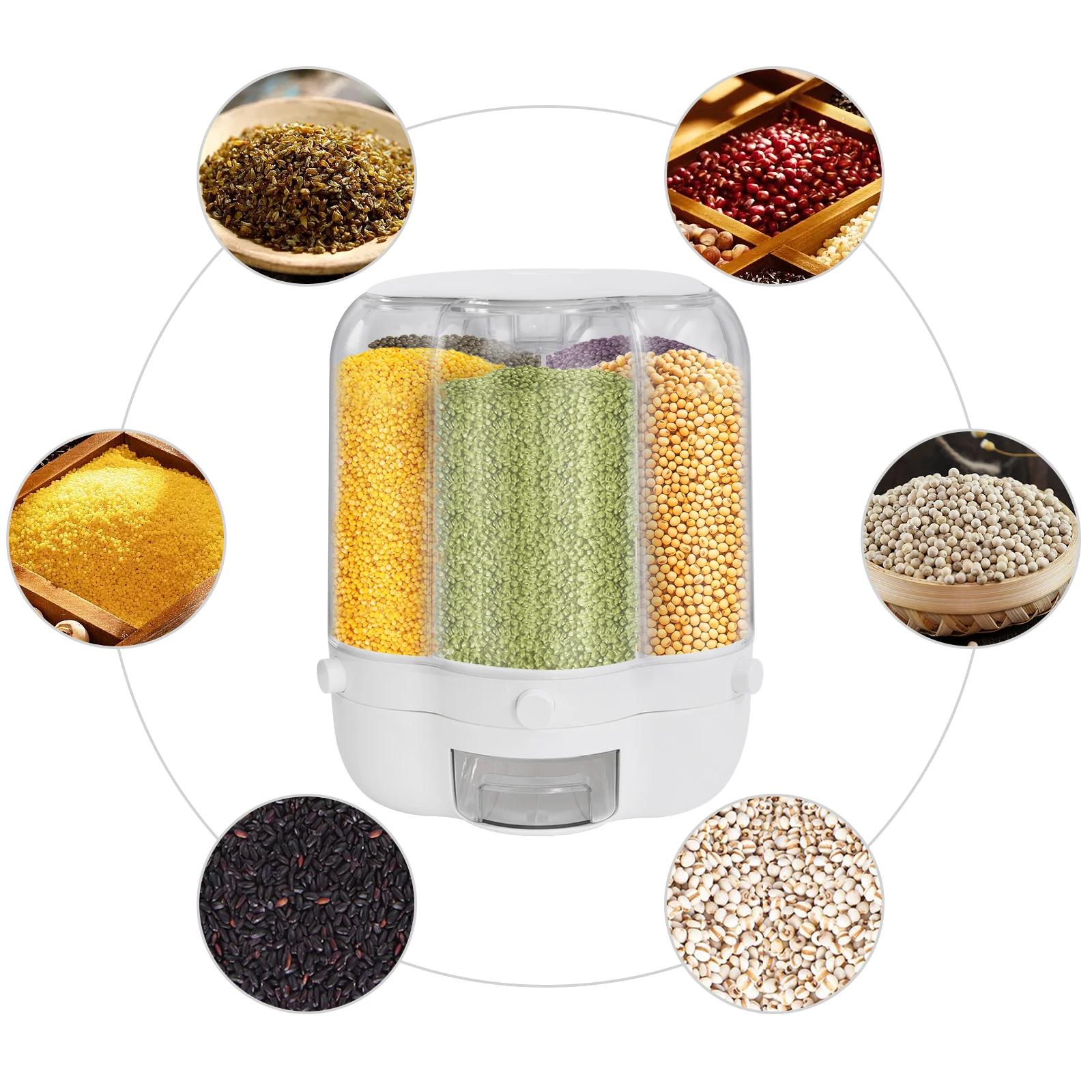 Distributeur Rotatif de Riz à 6 Grilles, Récipient de Rangement pour Grains Entiers, avec Couvercle,