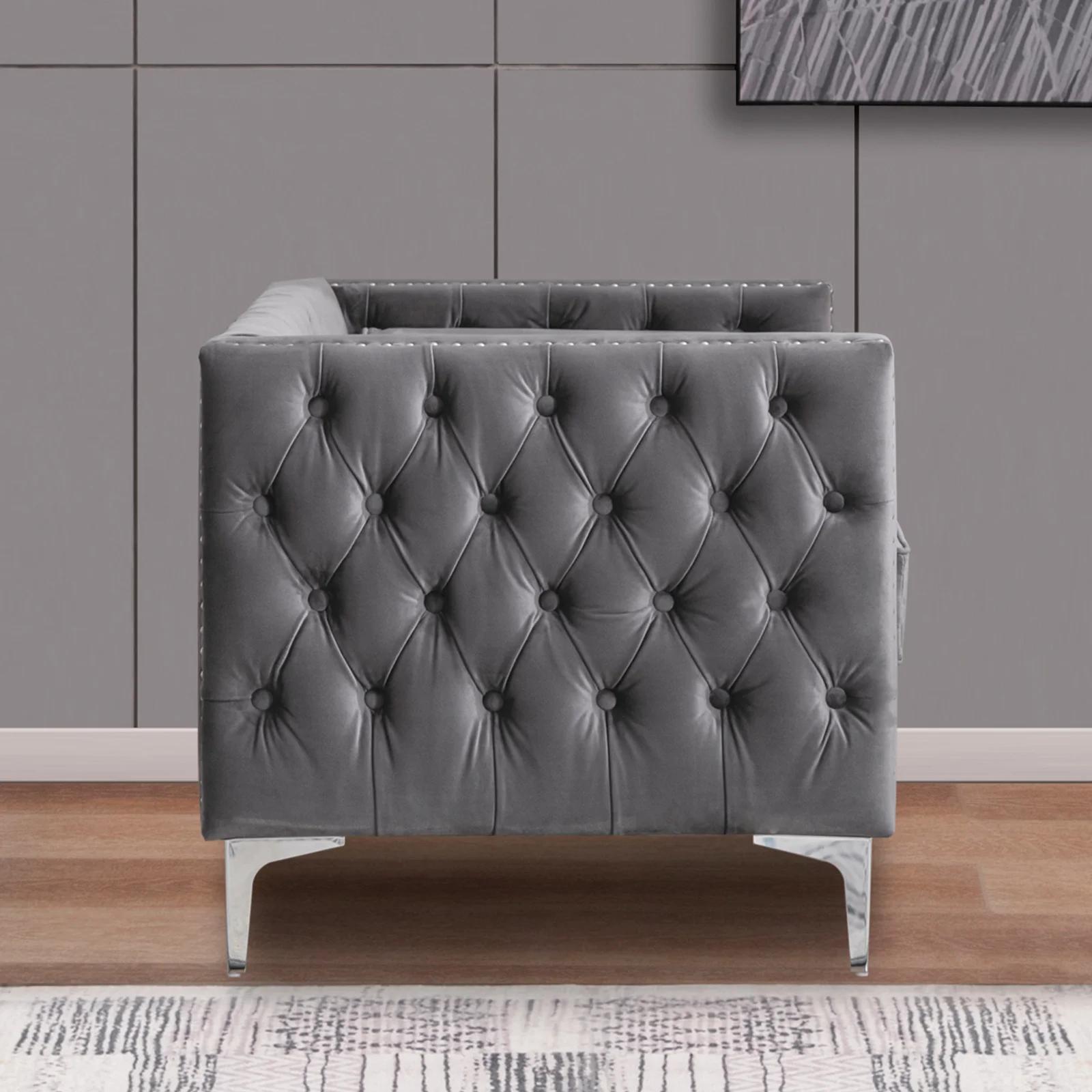 HORGgland O-Fauteuil en velours moderne, chaise d'appoint boutonnée avec coussin de jet et coussin e