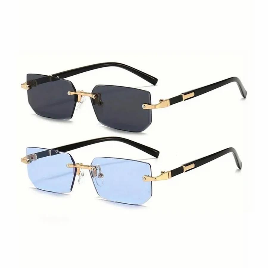 Lunettes de soleil rectangulaires sans monture pour hommes et femmes, nuances populaires, petites lu