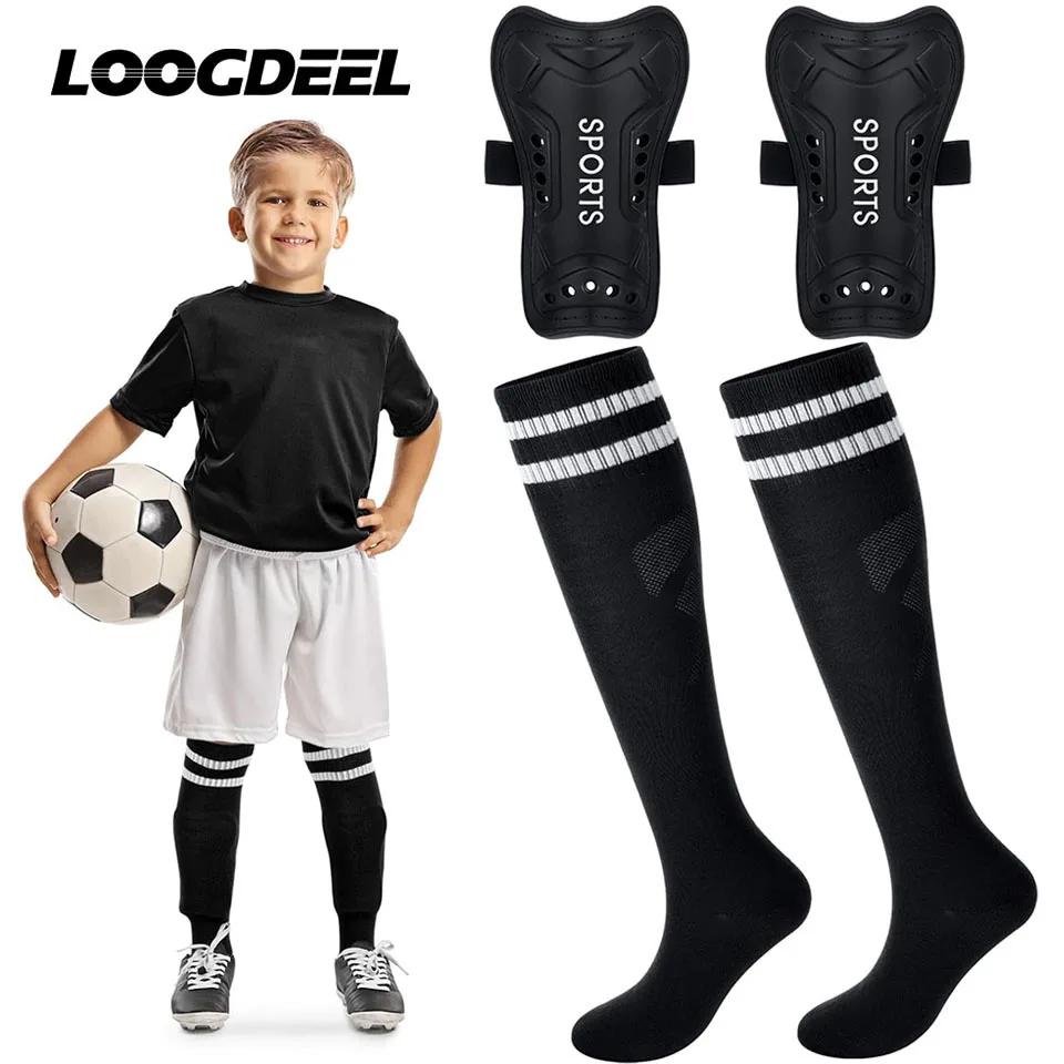 Loogdeel 2 paires de protège-tibia et chaussettes de football pour enfants en bas âge et jeunes, pro