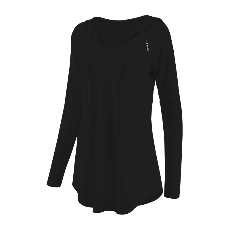 Chemise sport femme manches longues capuche séchage rapide pour yoga et running - Haut fitness