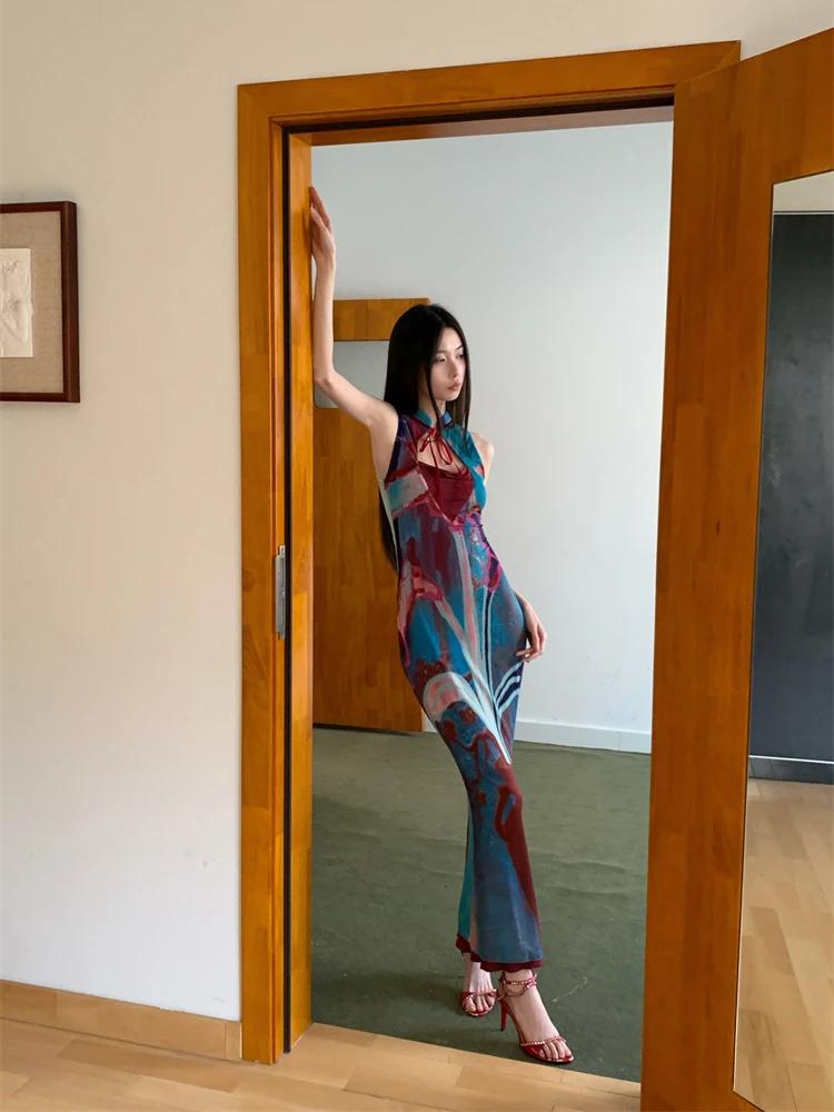 CHEERART Designer Floral longue robe d'été femme 2025 fête soirée moulante tuniques sans manches une
